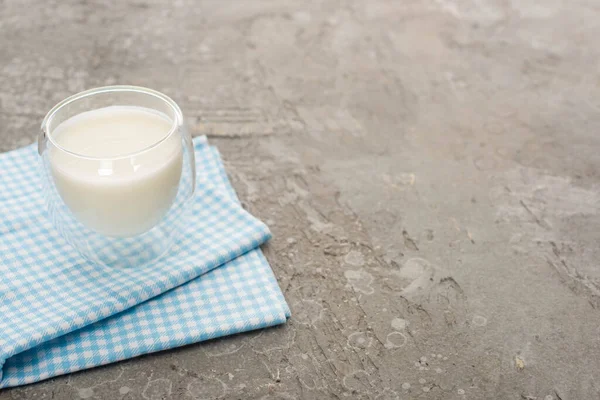 High Angle View Glass Homemade Yogurt Plaid Cloth Grey Background — Stock Photo, Image