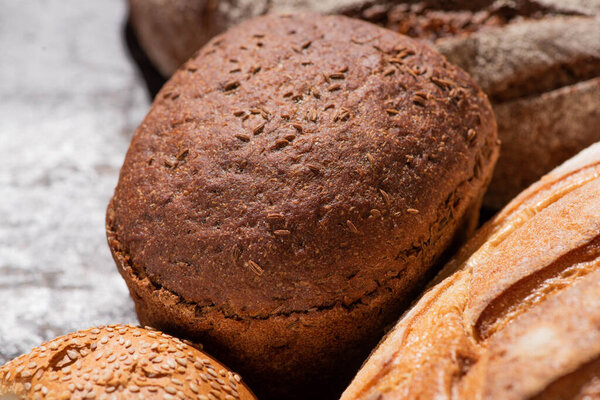 close up view of fresh baked brown bread