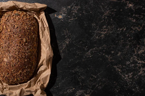 Top View Fresh Baked Loaf Whole Grain Bread Paper Stone — Stock Photo, Image