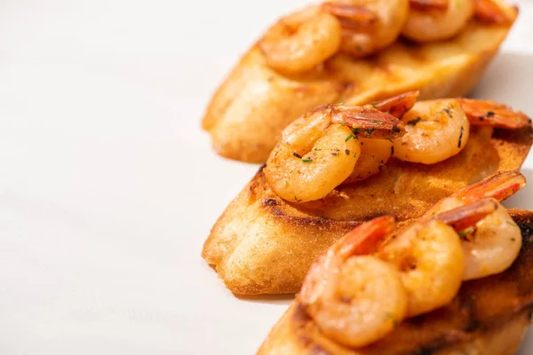 Close View Canape Toast Bread Fried Shrimps White Background — Stock Photo, Image