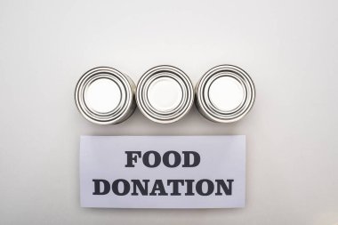 flat lay with cans on white background with food donation card clipart