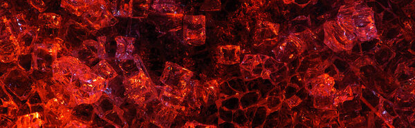 top view of abstract dark red glass textured background, panoramic orientation
