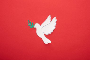 Beyaz güvercinin kırmızı zemin üzerindeki barış sembolü olarak en üstteki görünümü