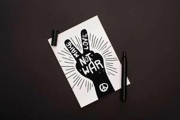 Top View Marker White Paper Hand Drawing Peace Sign Make — Stock Photo, Image