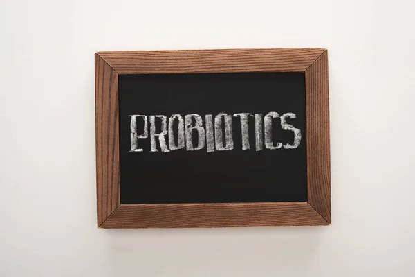 Top View Chalkboard Probiotics Lettering White Background — Stock Photo, Image