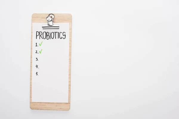Top View Clipboard Probiotics Empty List White Background — Stock Photo, Image