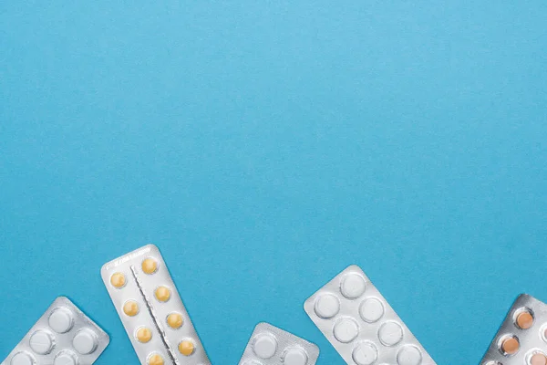 Top View Pills Blister Packs Blue Background — Stock Photo, Image