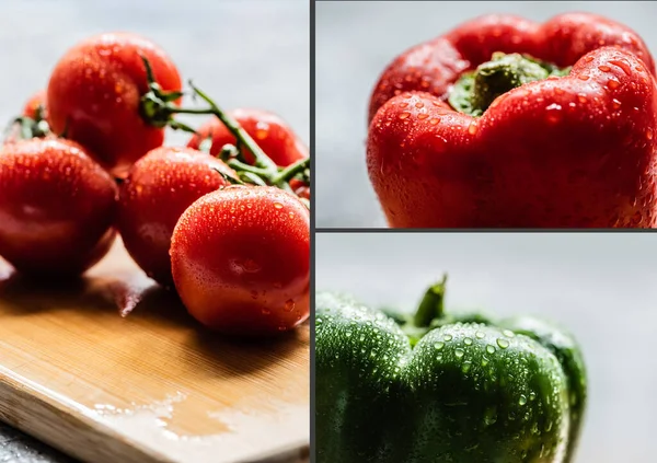 Collage Fresh Ripe Vegetables Water Drops — Stock Photo, Image