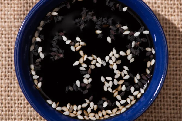 Top View Sesame Salty Soy Sauce — Stock Photo, Image