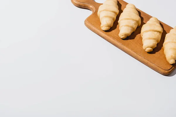 Fresh Raw Croissants Wooden Cutting Board White Background — Stock Photo, Image