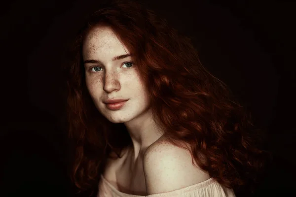 Freckled redhead woman — Stock Photo