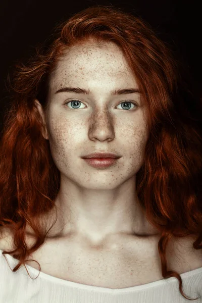 Freckled redhead woman — Stock Photo