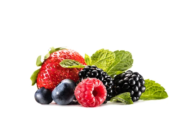 Assorted berries and mint leaves — Stock Photo