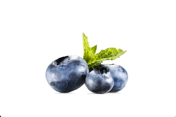 Haufen Blaubeeren mit Minzblättern — Stockfoto