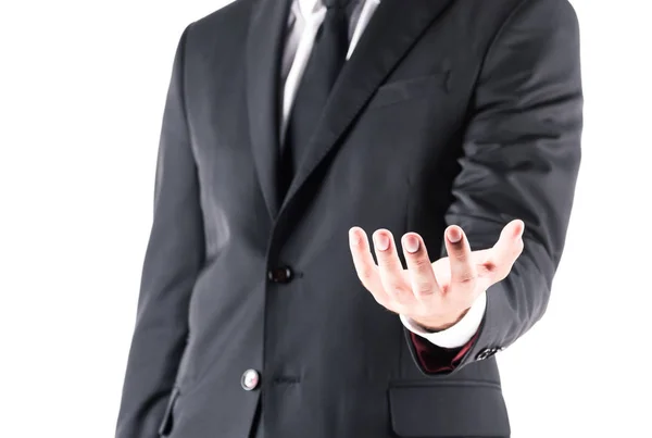 Businessman with open hand — Stock Photo