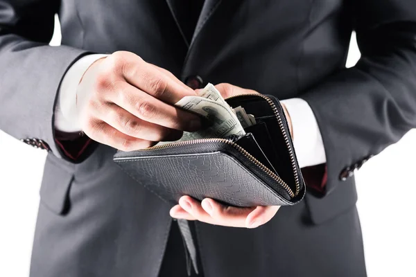 Geschäftsmann hält Brieftasche mit Dollars — Stockfoto