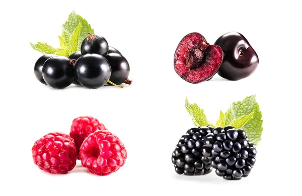 Collage mit Haufen verschiedener Beeren — Stockfoto