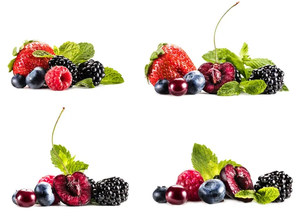 Collage mit Haufen verschiedener Beeren — Stockfoto