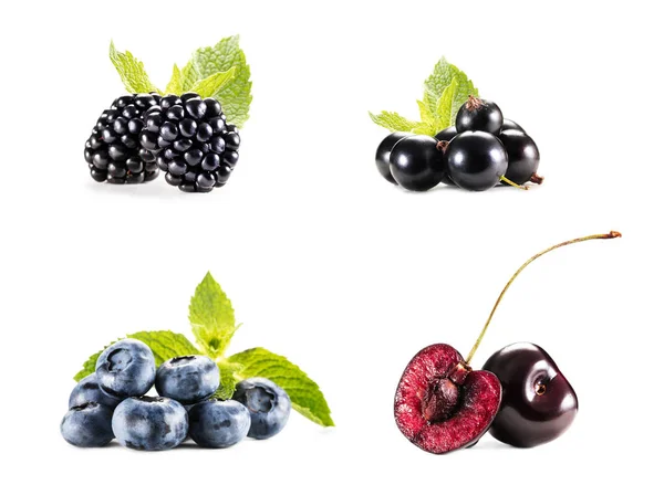 Collage mit Haufen verschiedener Beeren — Stockfoto