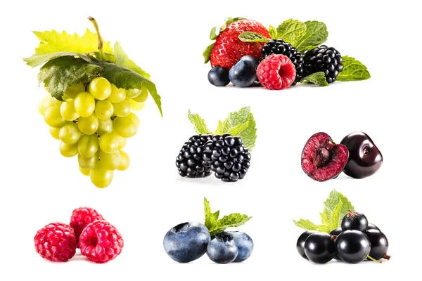 Collage with various grapes and berries — Stock Photo