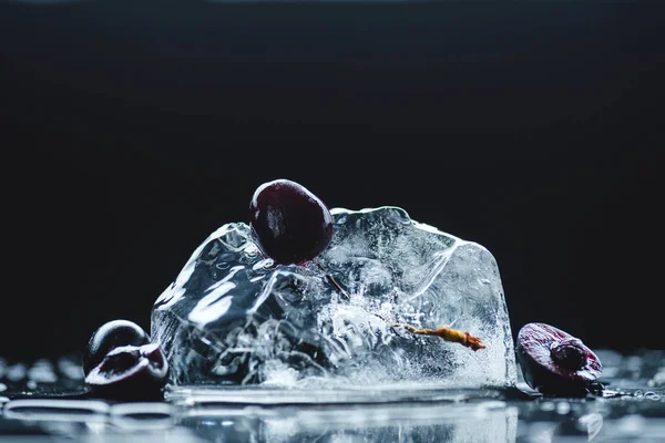 Cereza madura con cubo de hielo - foto de stock