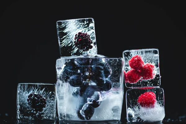 Frutos congelados em cubos de gelo — Fotografia de Stock