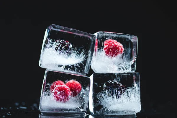 Frutos congelados em cubos de gelo — Fotografia de Stock