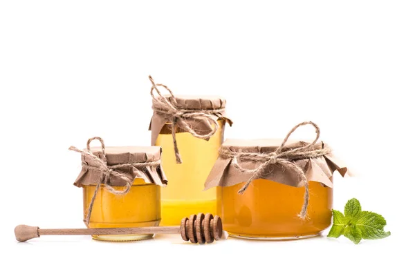 Свіжий мед в скляних банках — стокове фото