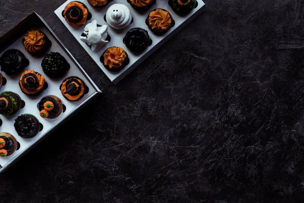 Halloween cupcakes in boxes — Stock Photo