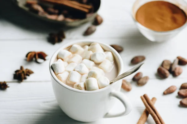 Cup of cacao with marshmallow — Stock Photo