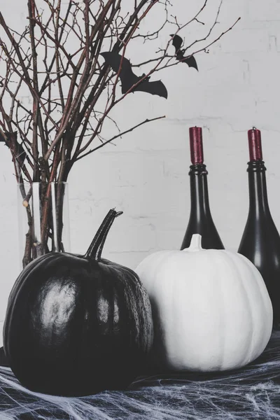 Halloween pumpkins and decorations — Stock Photo