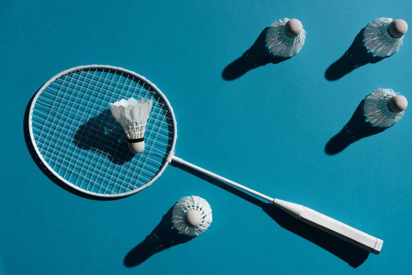 Badminton racket and shuttlecocks — Stock Photo