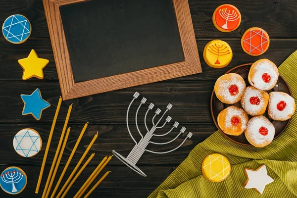 Menorah e quadro para hanukkah — Fotografia de Stock