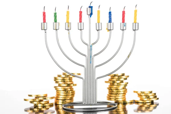 Hanukkah celebration with menorah — Stock Photo