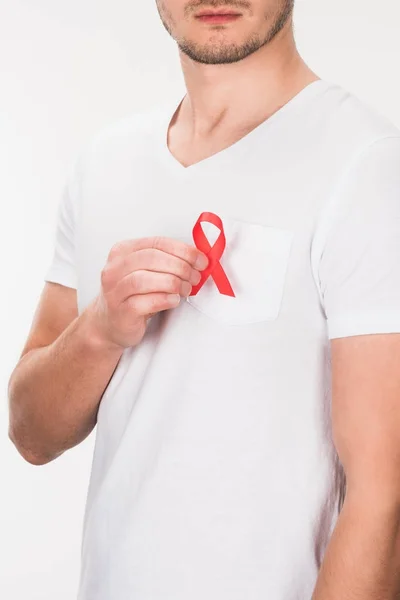 Man with aids ribbon — Stock Photo