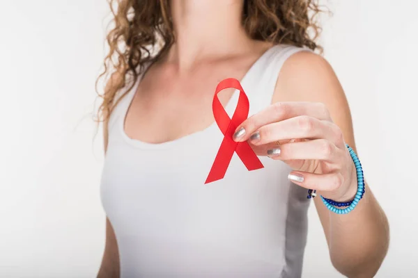 Woman with aids ribbon — Stock Photo