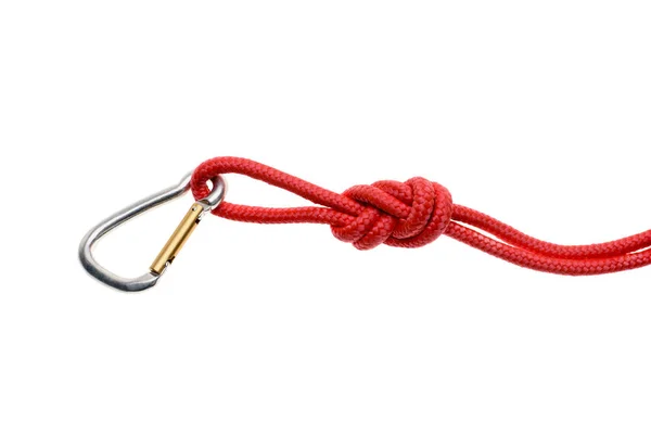 Rope with knot and carabiner — Stock Photo