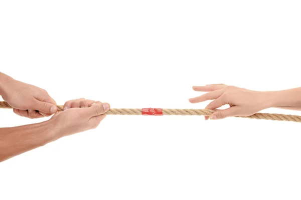 Mãos segurando corda — Fotografia de Stock