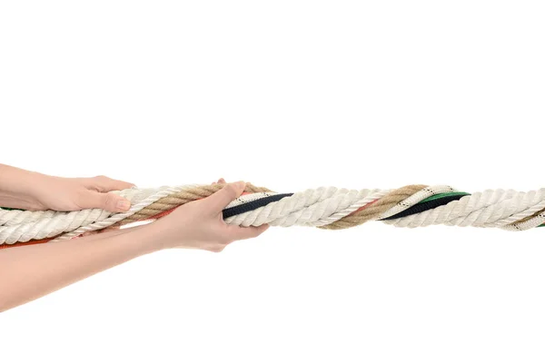 Ropes in hands — Stock Photo