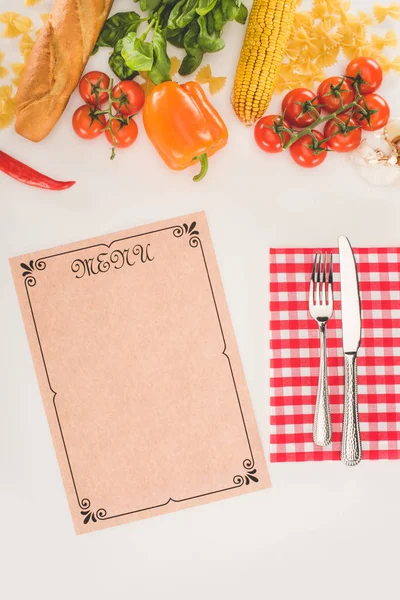 Menu, cutlery and ingredients — Stock Photo