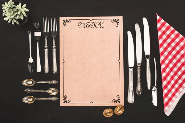 Menu and vintage cutlery — Stock Photo