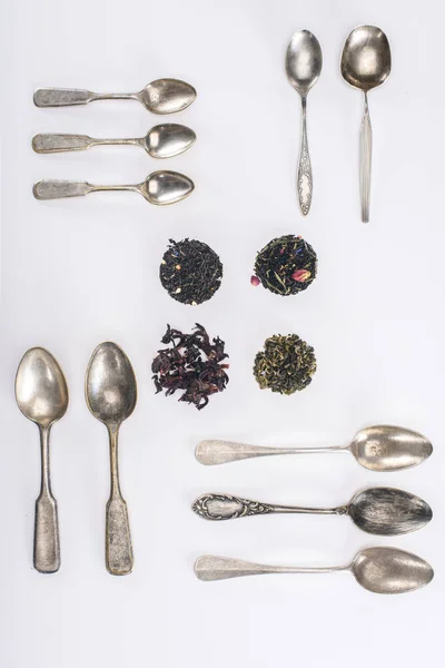 Herbal tea and spoons — Stock Photo