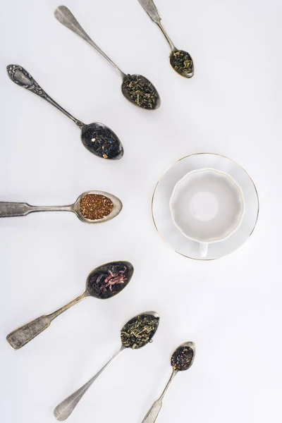 Té de hierbas y cucharas - foto de stock