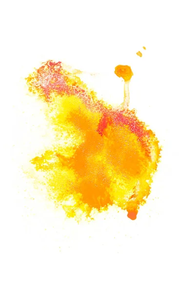 Pintura abstracta con manchas de pintura roja y amarilla sobre blanco - foto de stock