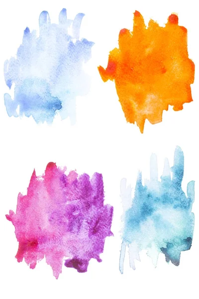 Abstract painting with blue, purple and orange paint blots and strokes on white — Stock Photo