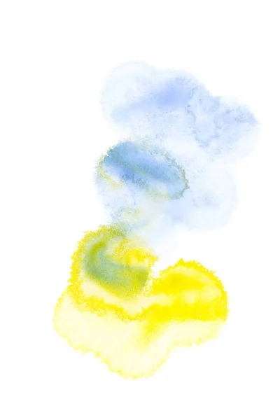 Abstrakte Malerei mit blauen, gelben und grünen Farbklecksen auf Weiß — Stockfoto