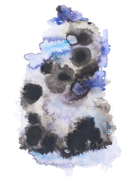 Pintura abstrata com manchas de tinta preto e azul sobre branco — Fotografia de Stock
