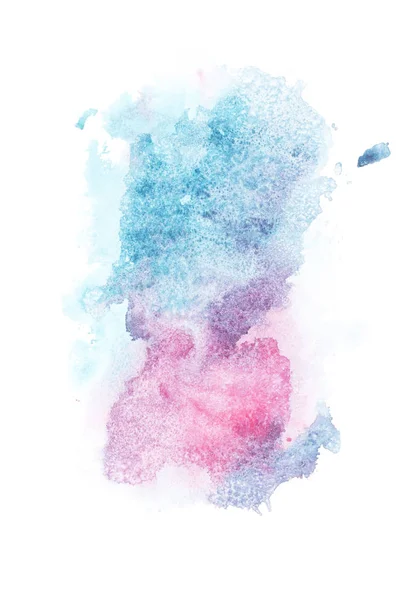 Абстрактний живопис з синьо-рожевими акварельними плямами на білому — стокове фото