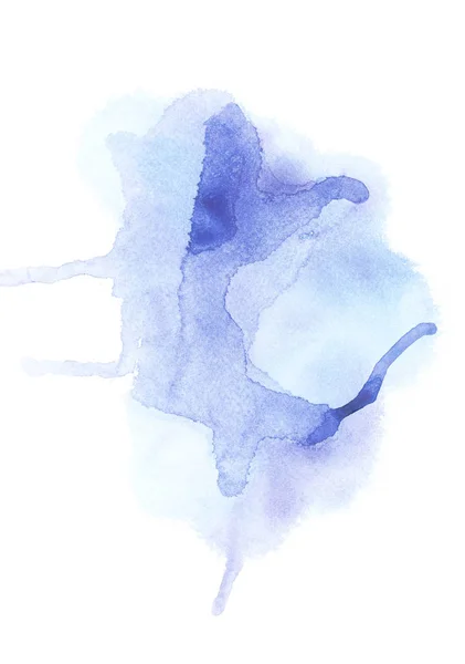 Абстрактная живопись с синими пятнами акварельной краски на белом — стоковое фото