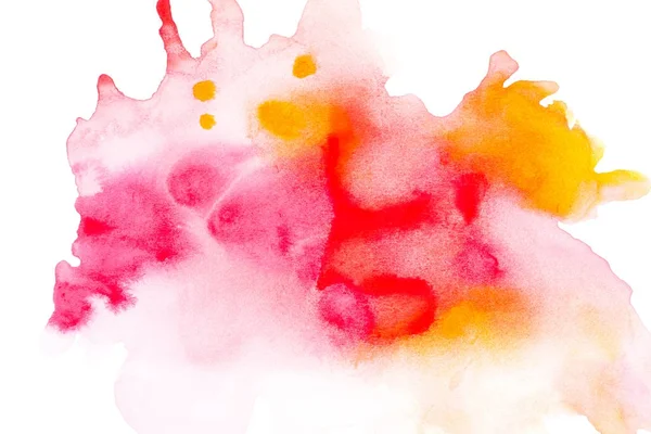 Peinture abstraite avec des taches de peinture aquarelle rouge vif, rose et orange sur blanc — Photo de stock